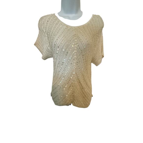 Papell Boutique Evening Cream Open-Weave w/Iridescent sequins Handmade Top. M - Picture 2 of 8
